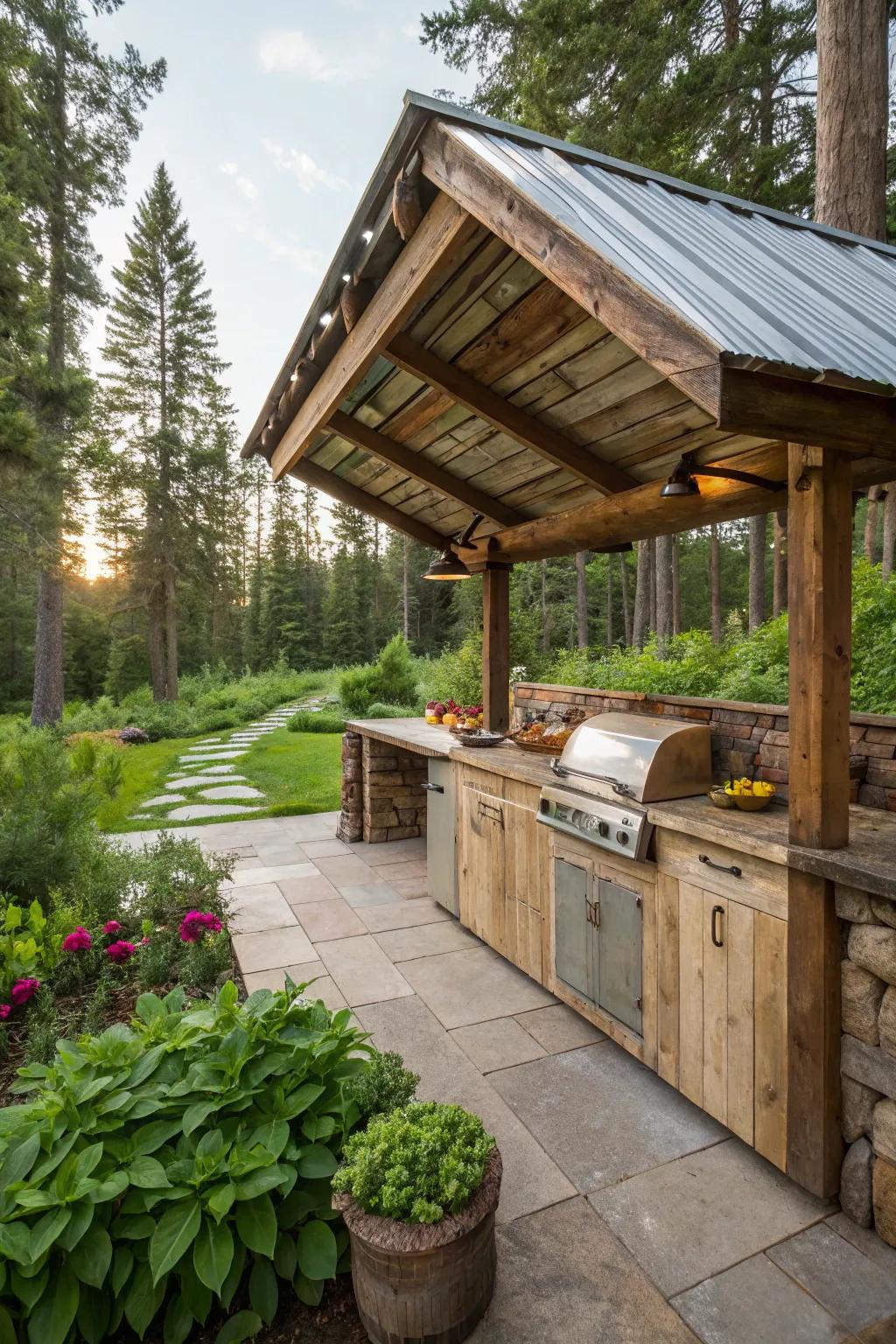 Imaginative application of repurposed materials for a one-of-a-kind kitchen roof.
