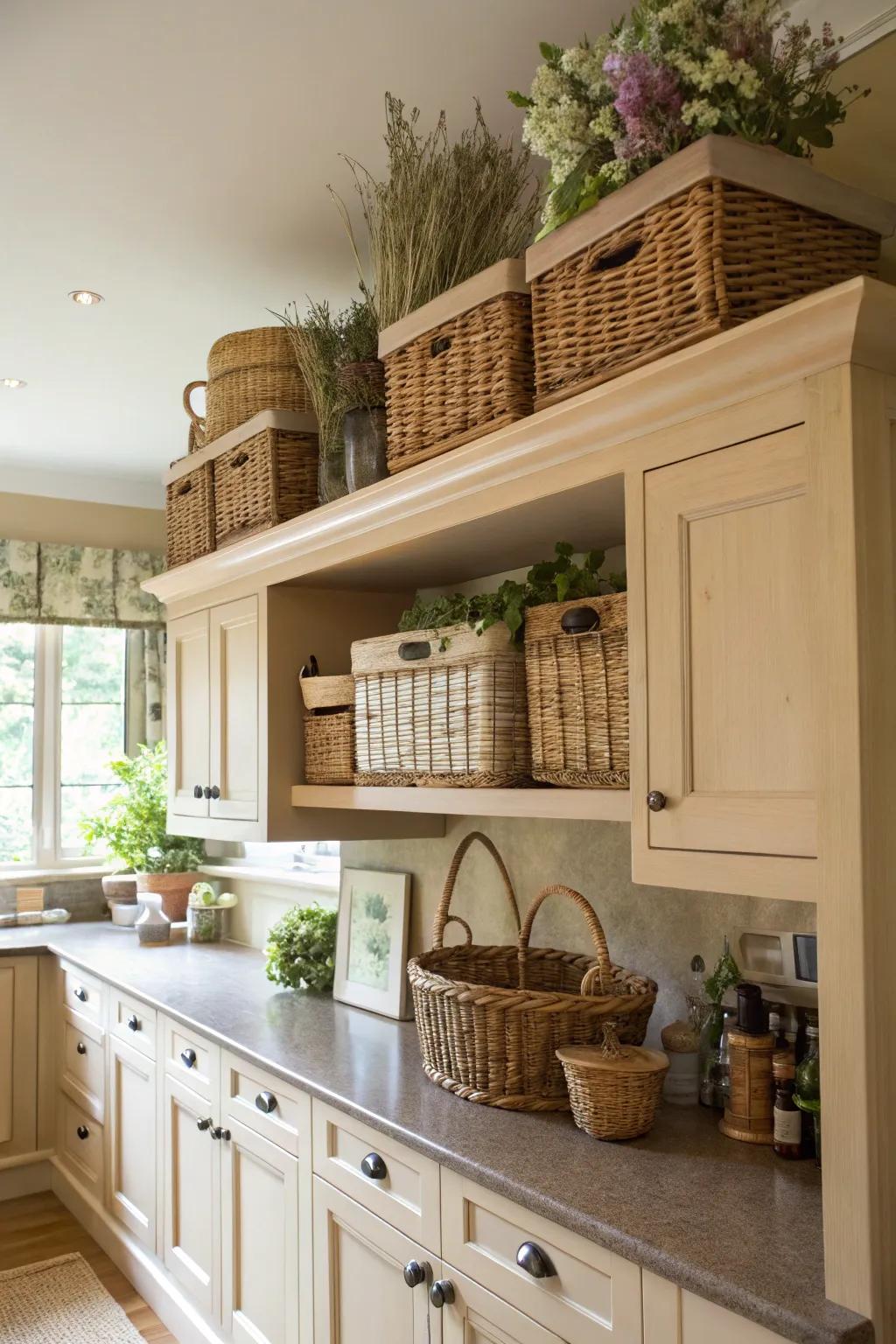 Unlock hidden potential with above-cabinet storage solutions.