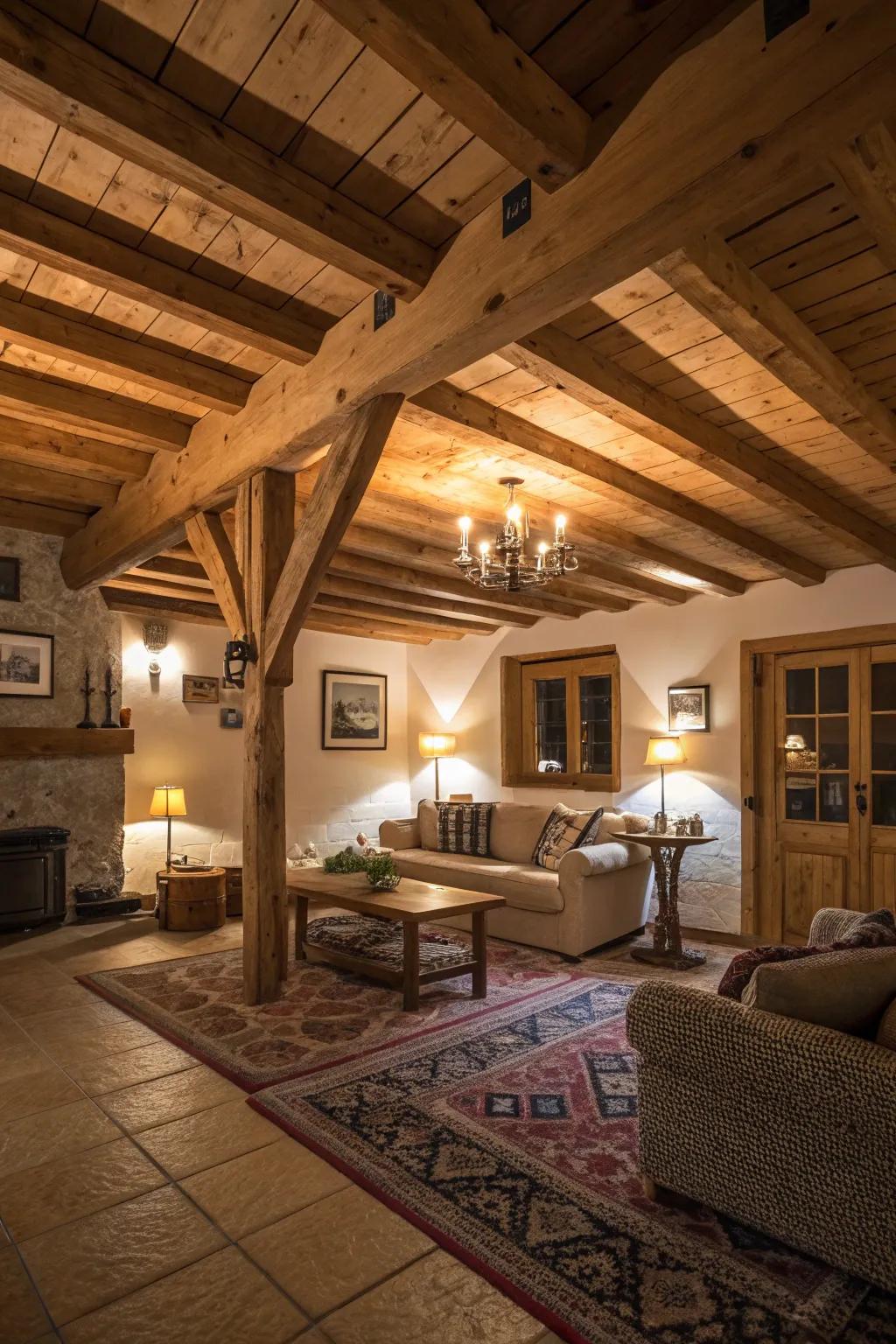 Lumber touches impart comfort and persona to subterranean areas.