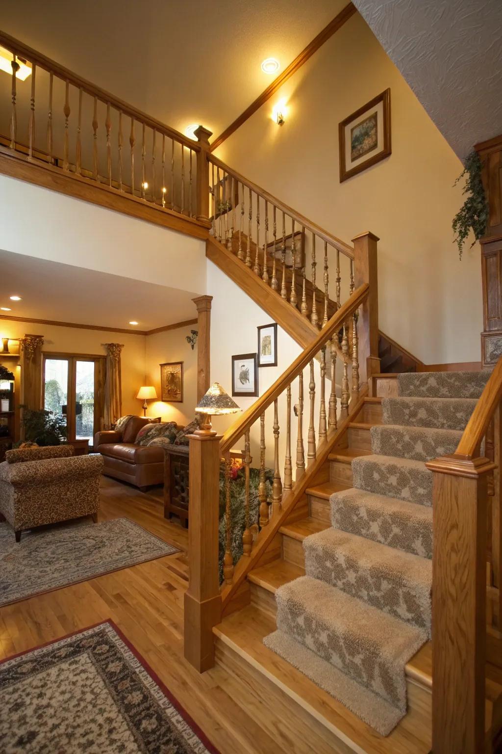 Wooden railings add warmth and a classic touch to any interior.