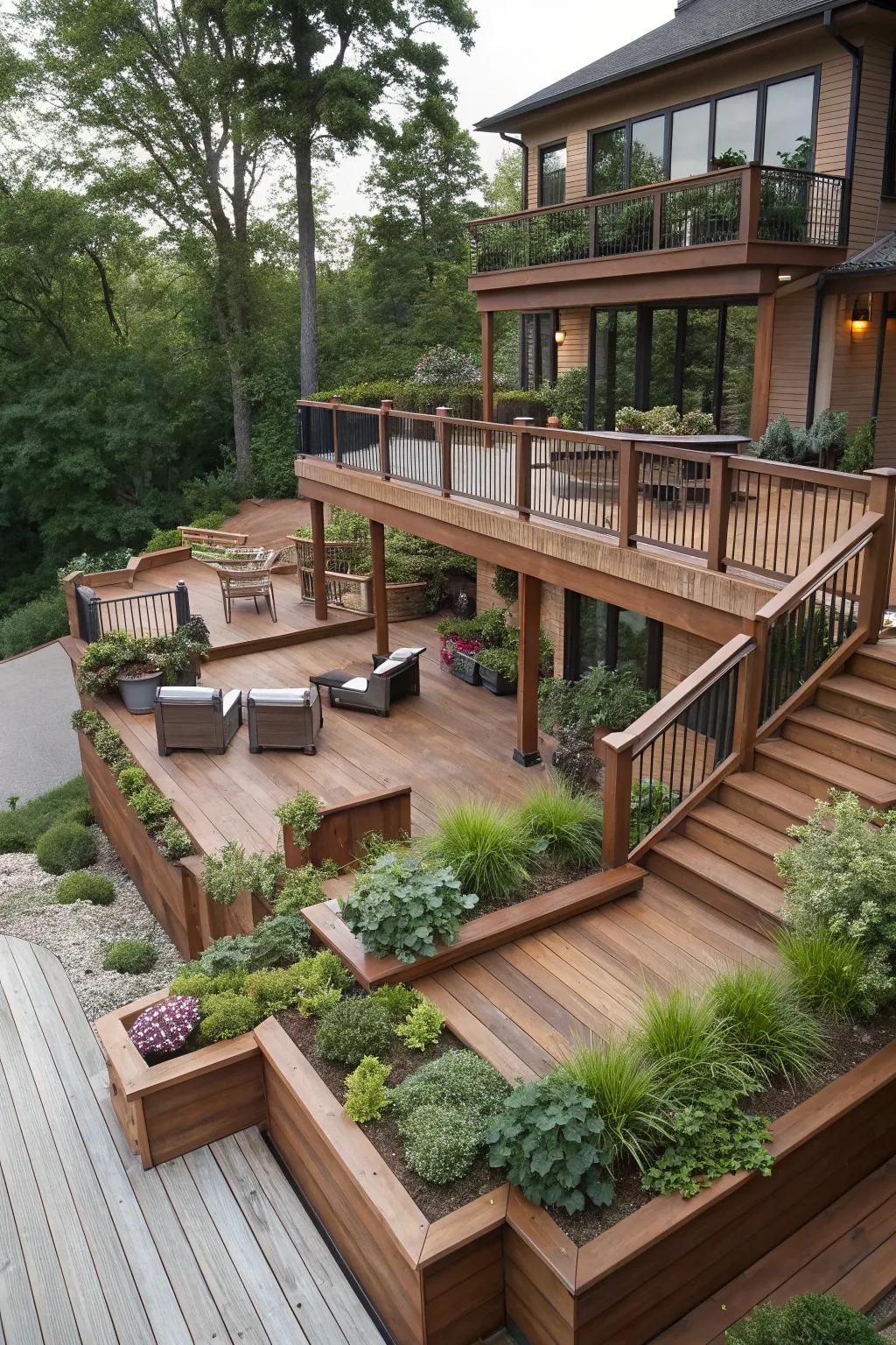 Tiered design maximizes versatility in your outdoor space.