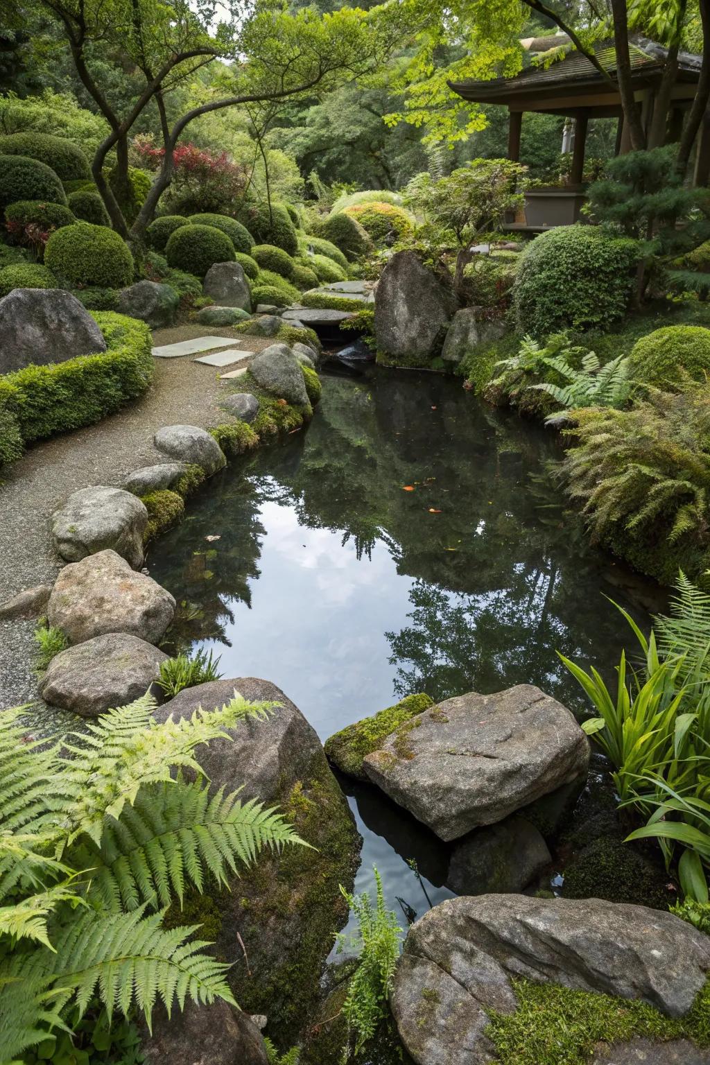 A tranquil pool nestled within a Japanese garden.