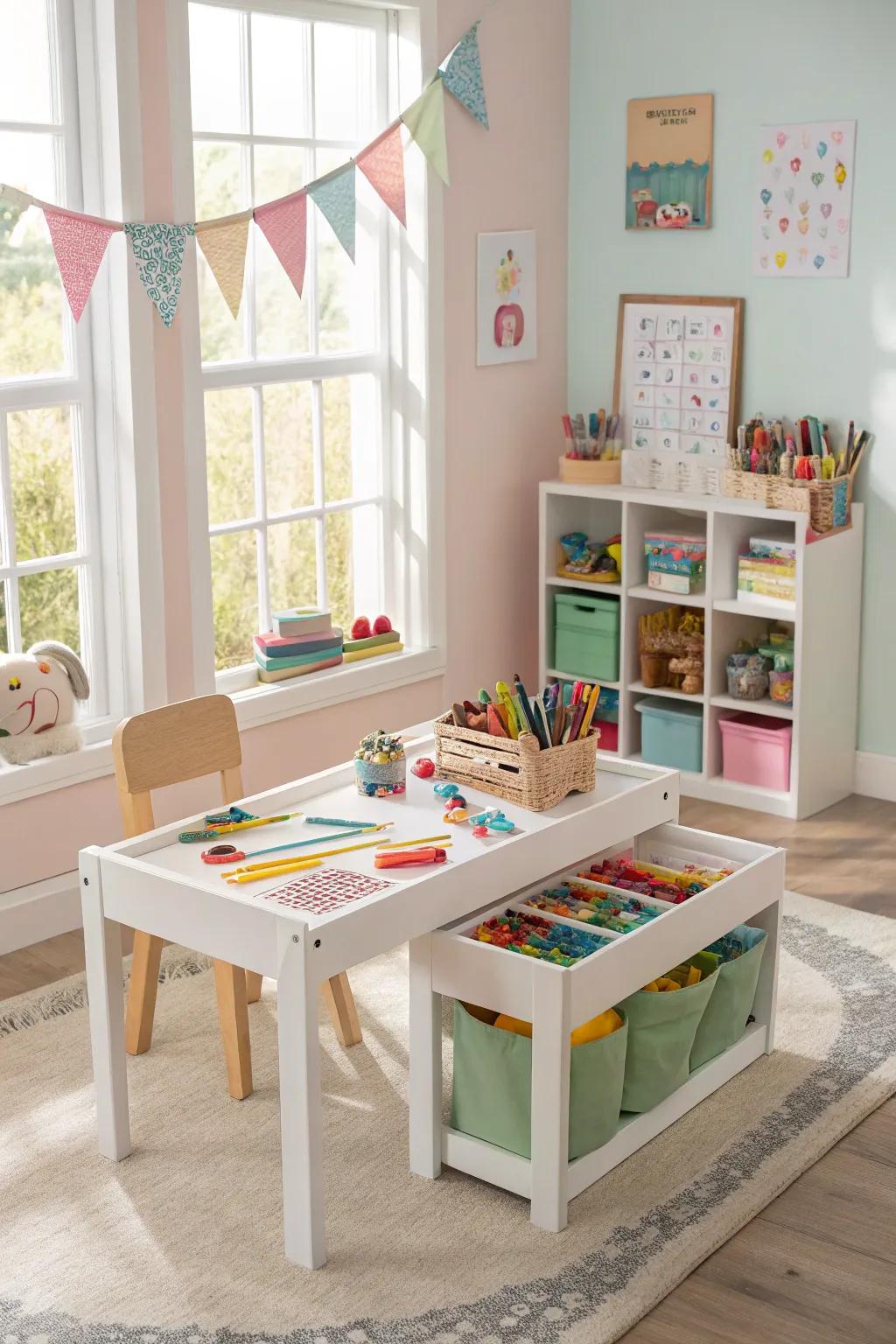 Versatile convertible play table ideal for various activities.
