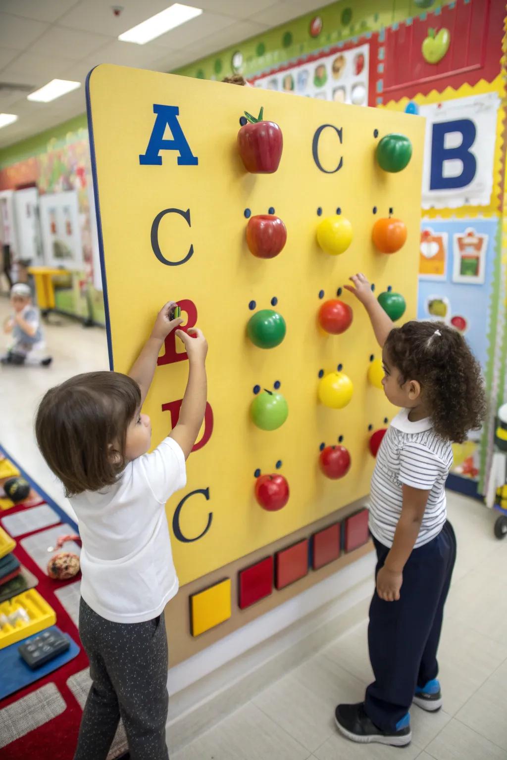 An interactive alphabet board that encourages children to discover letters through touch.