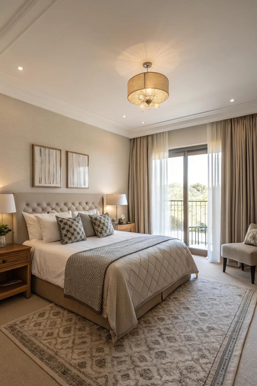 Neutral shades provide a peaceful and enduring backdrop for your king bedroom.