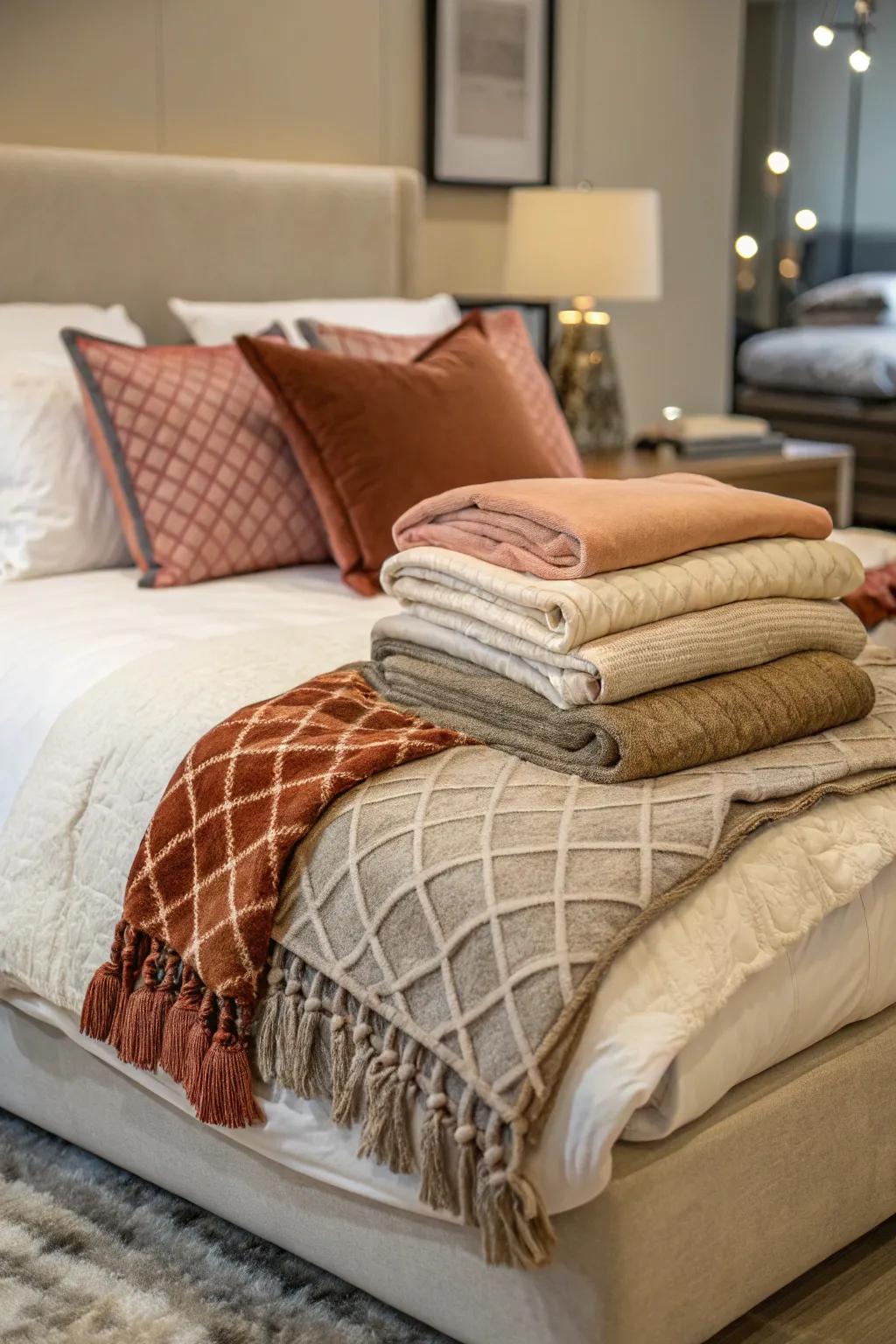 Thoughtfully layered bedding enhances both depth and comfort.