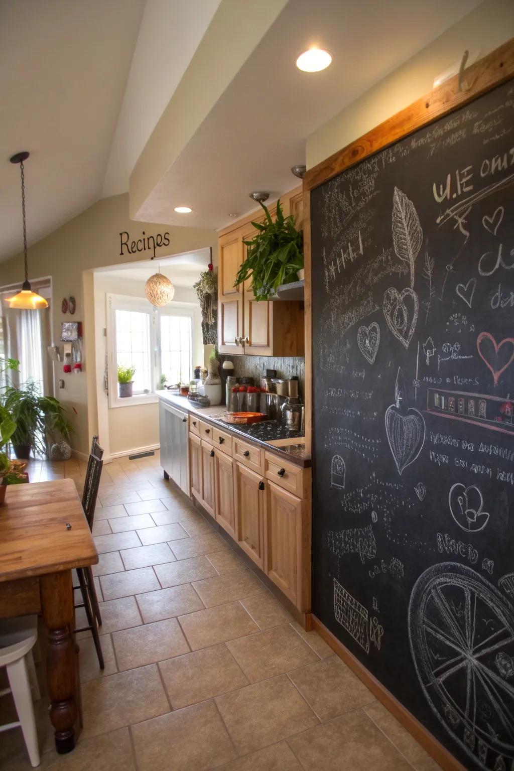 A chalkboard feature offers both practicality and enjoyment for every member of the family.