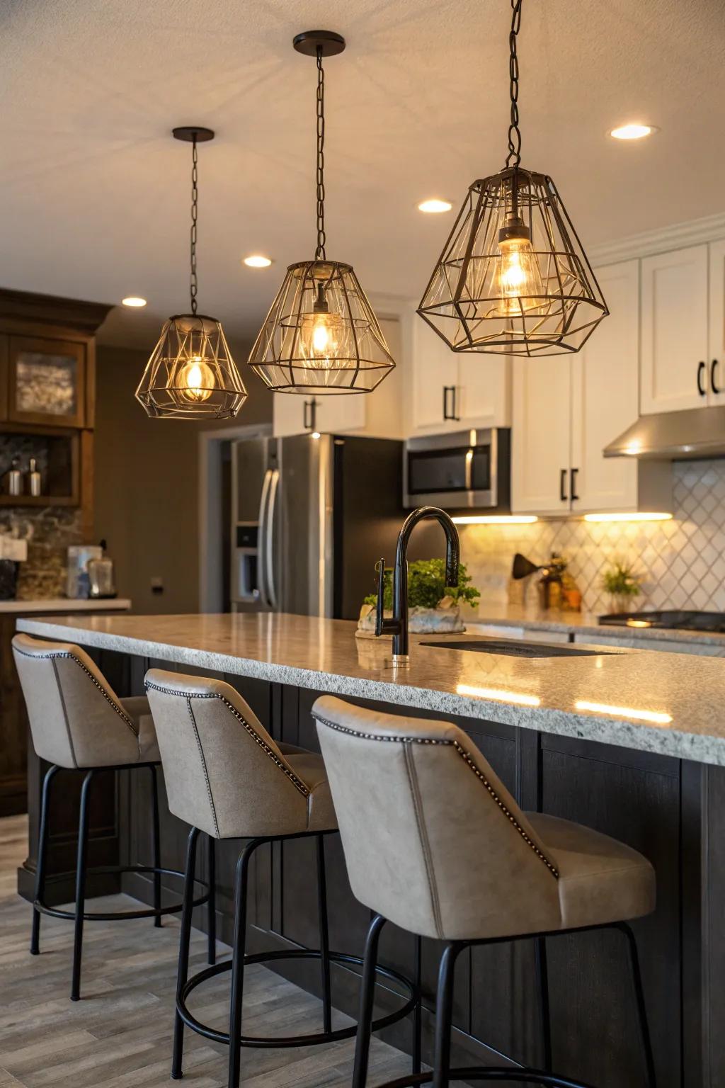 Elevate your kitchen bar with attractive hanging lights.