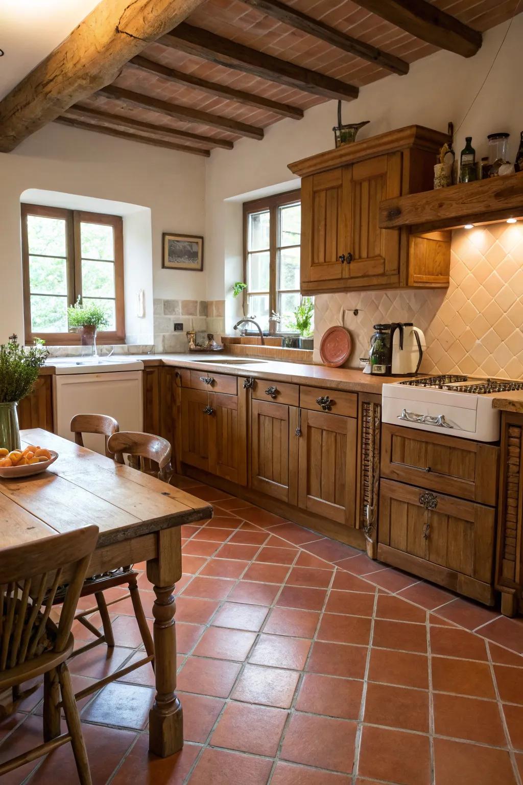 Bring a hint of Tuscany into your kitchen with terracotta tiles.