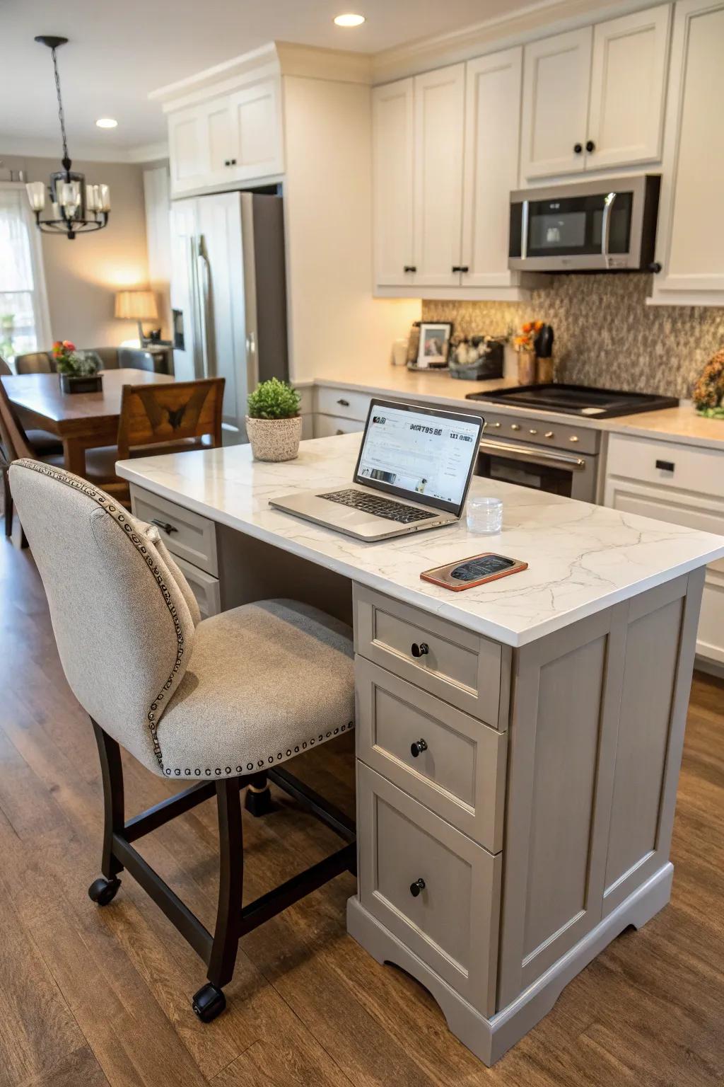 An island that easily becomes part of an office setup.