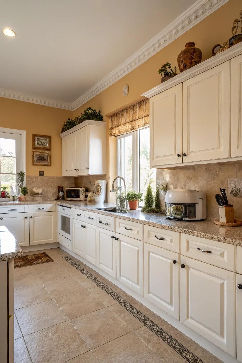Cream-colored walls bring more depth and warmth to your cooking area.