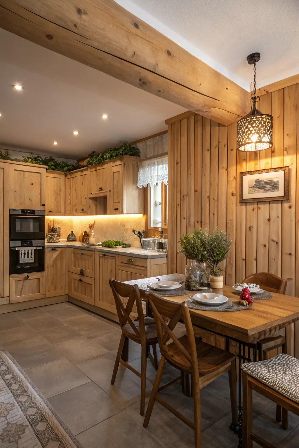 Natural wood introduces comfort and feel to the kitchen.