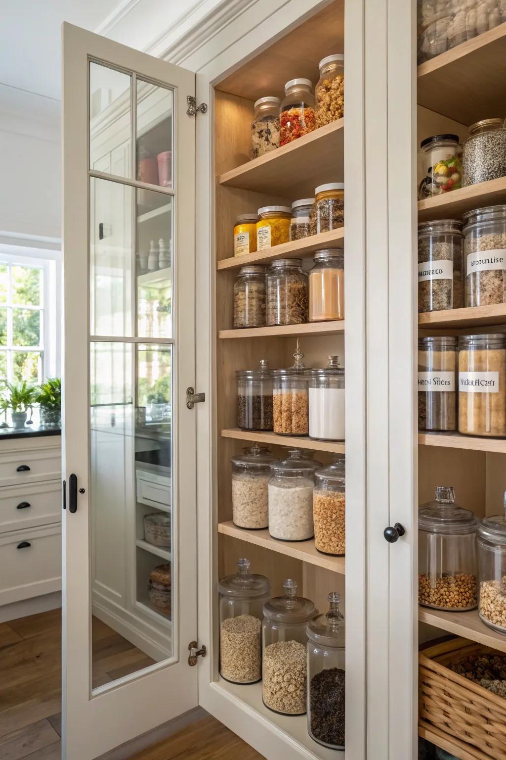 Glass doors make your pantry a sophisticated display.