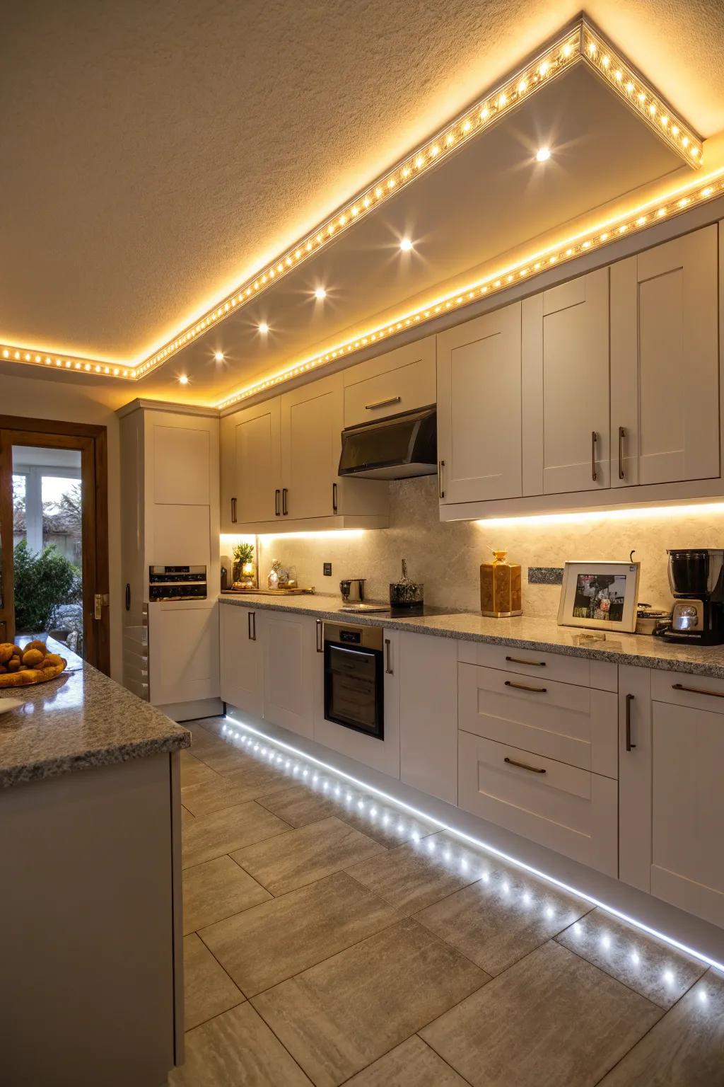 LED strip lights create an inviting atmosphere in your kitchen.