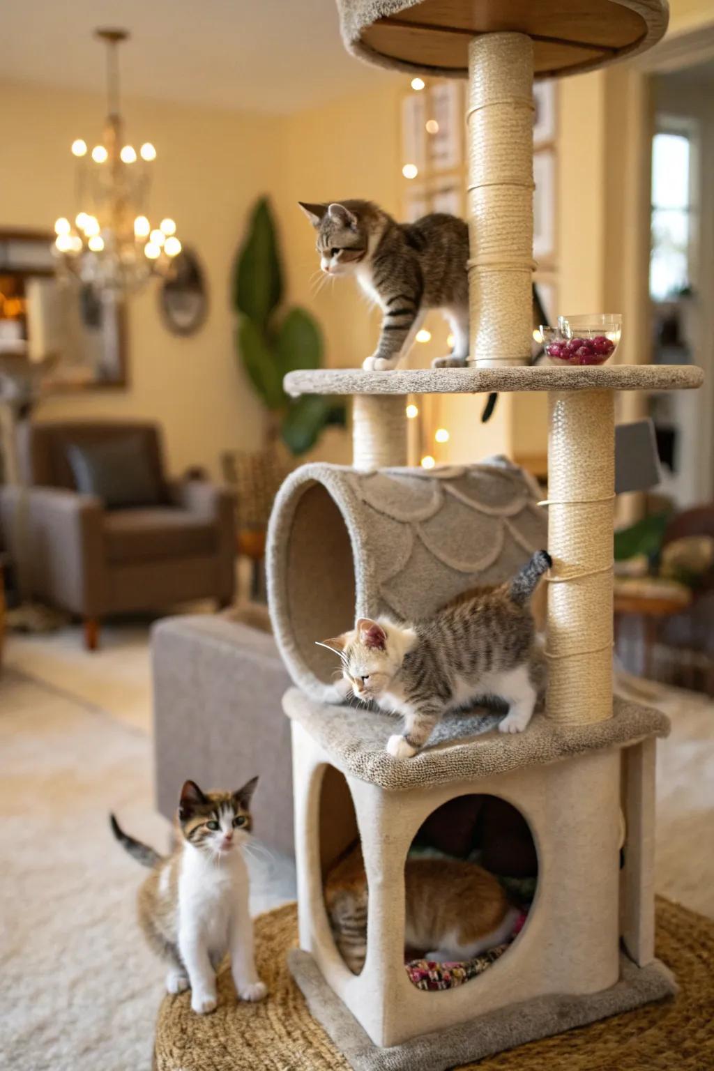 An appealing feline residence delivering upright escapades for lively kittens.