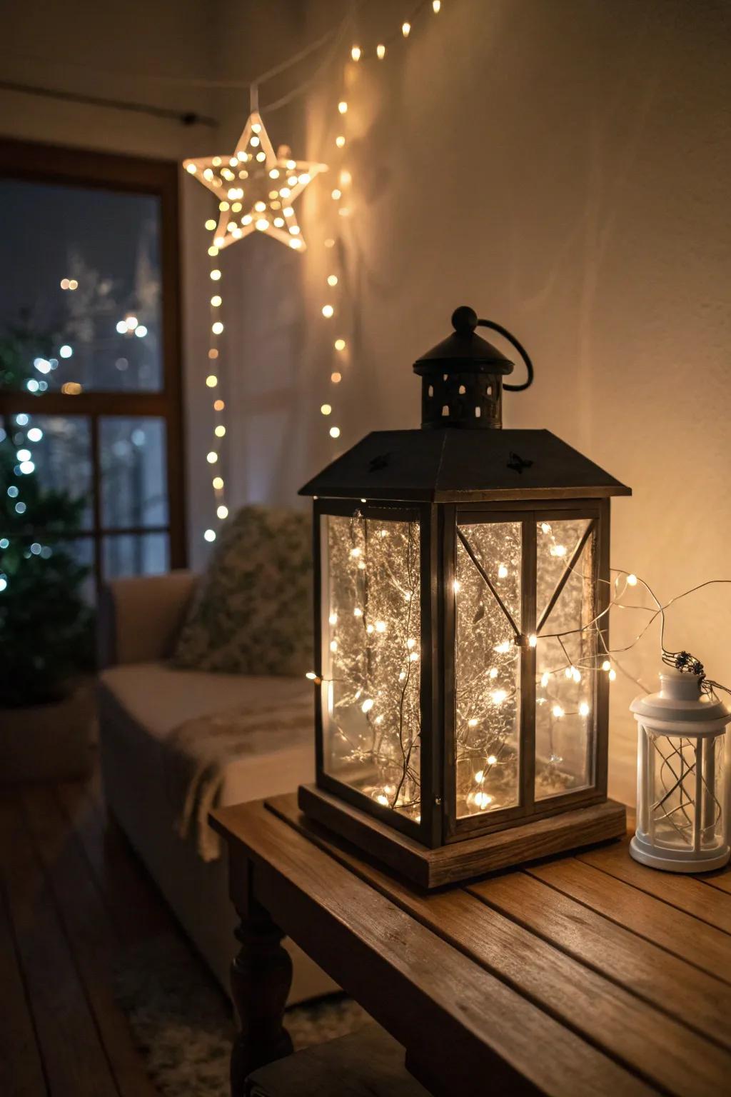 Twinkle lights produce a magical atmosphere inside lanterns.