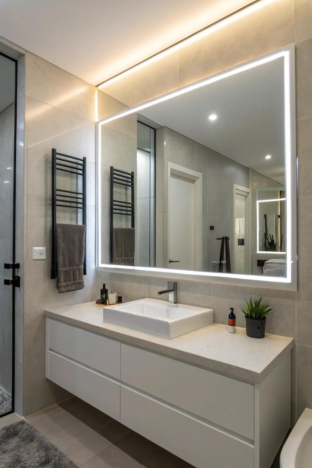 Integrated lights add practical function and visual appeal to mirrors.