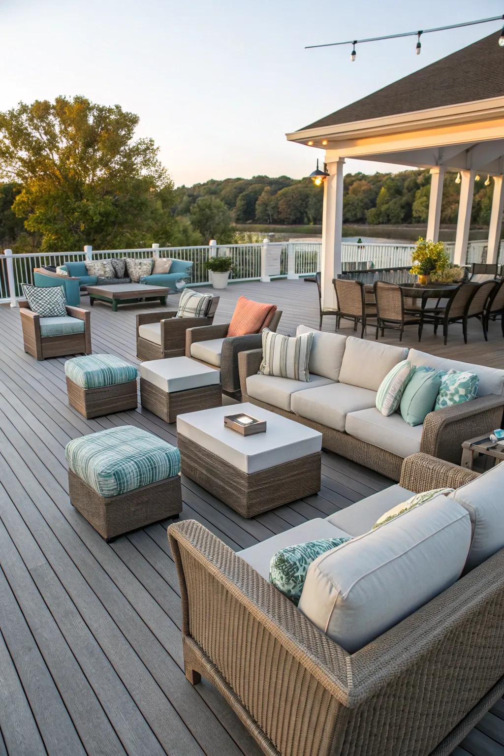Flexible seating arrangements make your deck adaptable for any get-together.