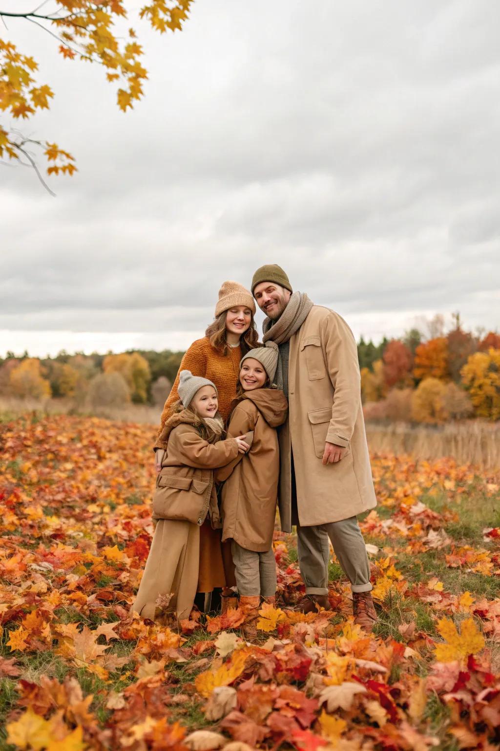 Earthy neutrals blend beautifully with an autumn scene.