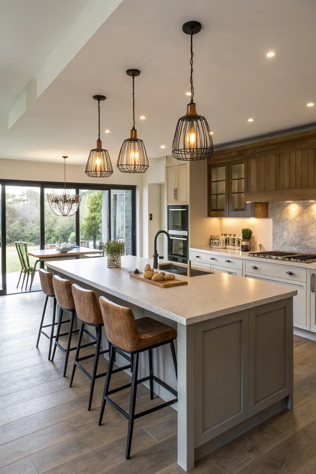A flexible cooking island ideal for casual dining and social interaction.