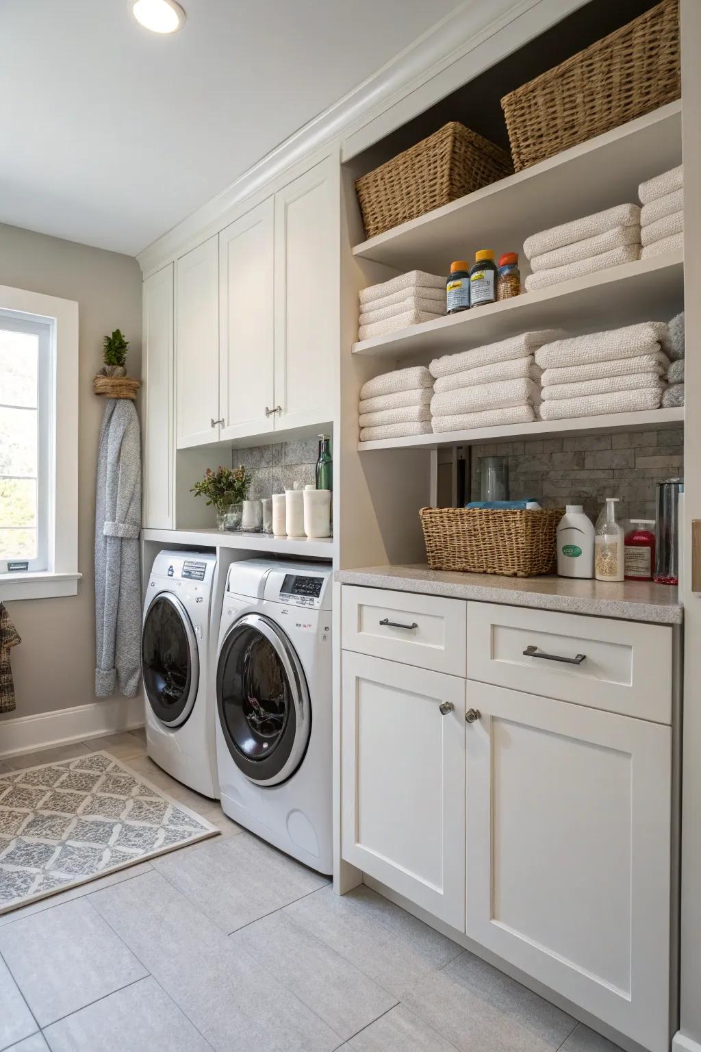 Efficient holding remedies in a large laundry room.