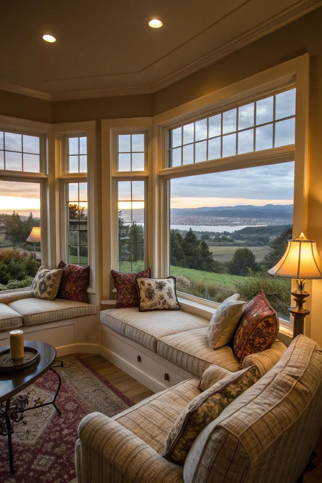 A captivating bay window spot that serves as a snug retreat.