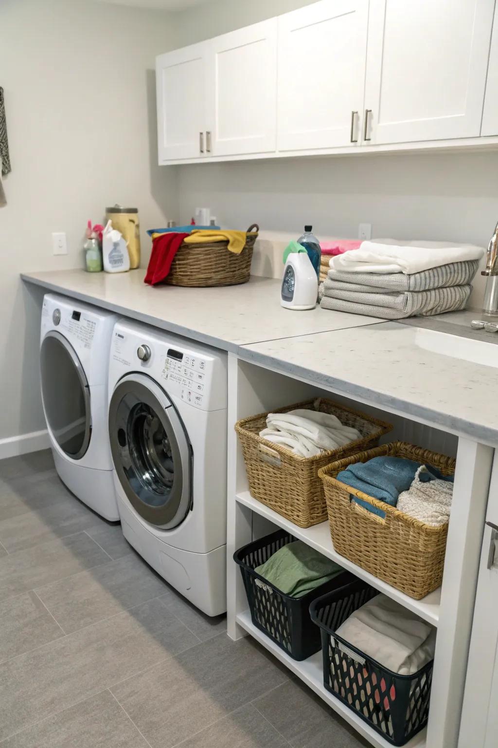 A dedicated folding area makes laundry tasks more streamlined.
