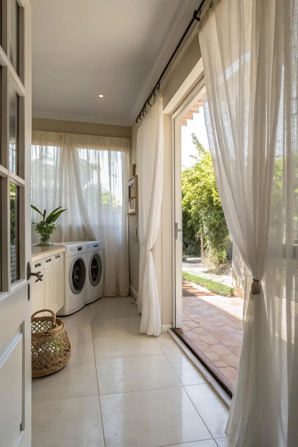 Sheer panels lend a light and breezy touch to any utility area.