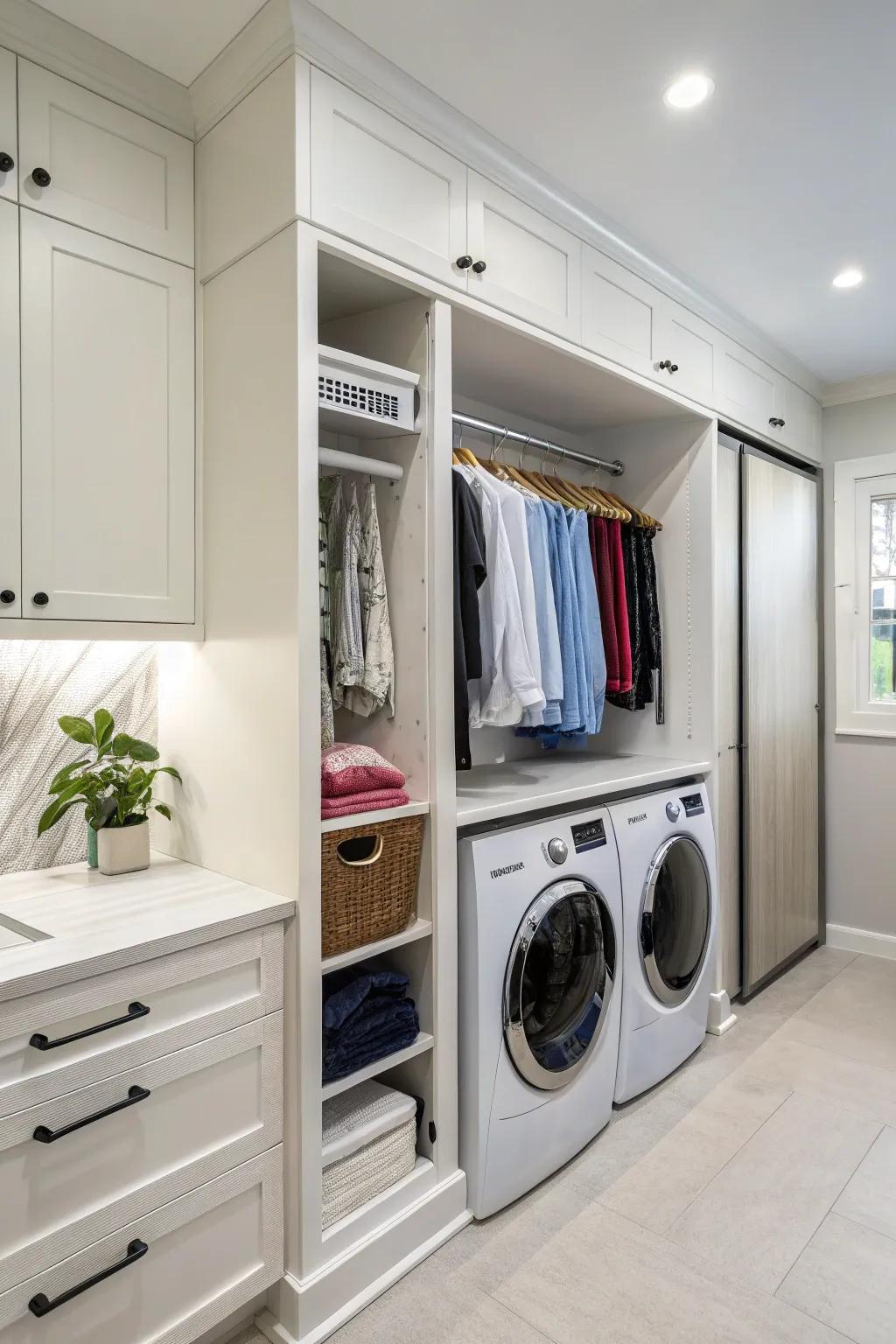 Unite practicality and aesthetic appeal by integrating drying rods within your cabinetry.