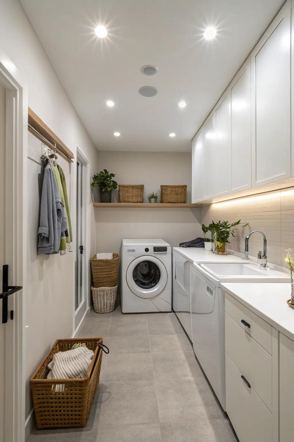 Flush lighting delivers a polished and uncluttered appearance.