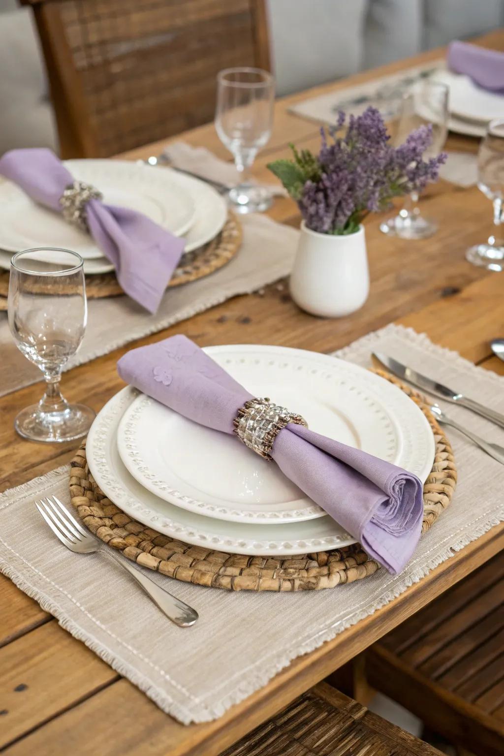 A refined table arrangement highlighted by touches of lavender for that special occasion.