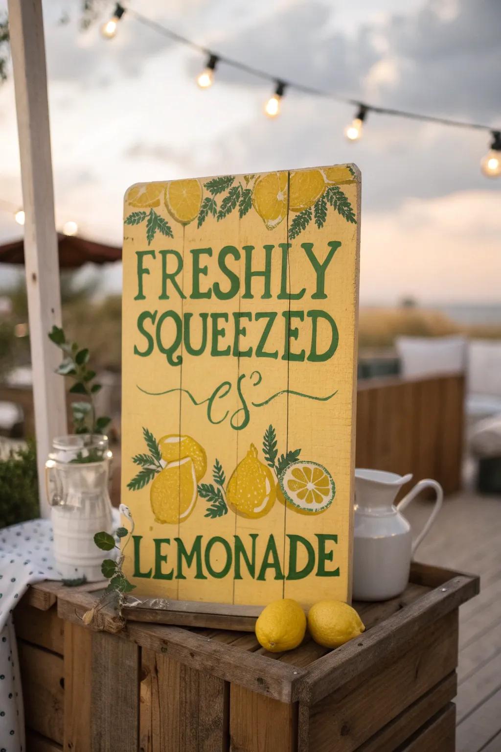 A vibrant painted lumber sign offers a traditional aesthetic.