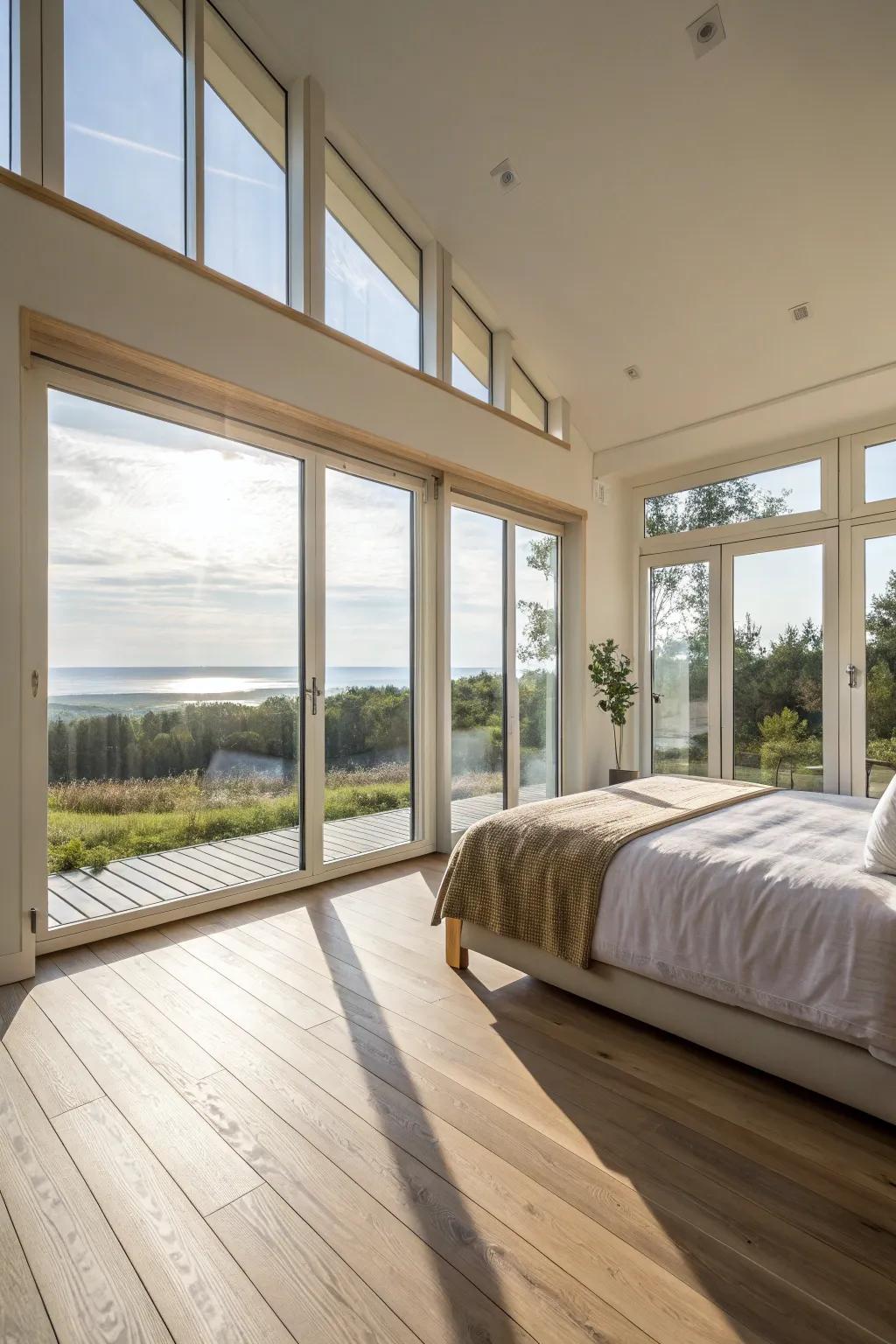 Sunlight brightening a room with bright timber flooring.