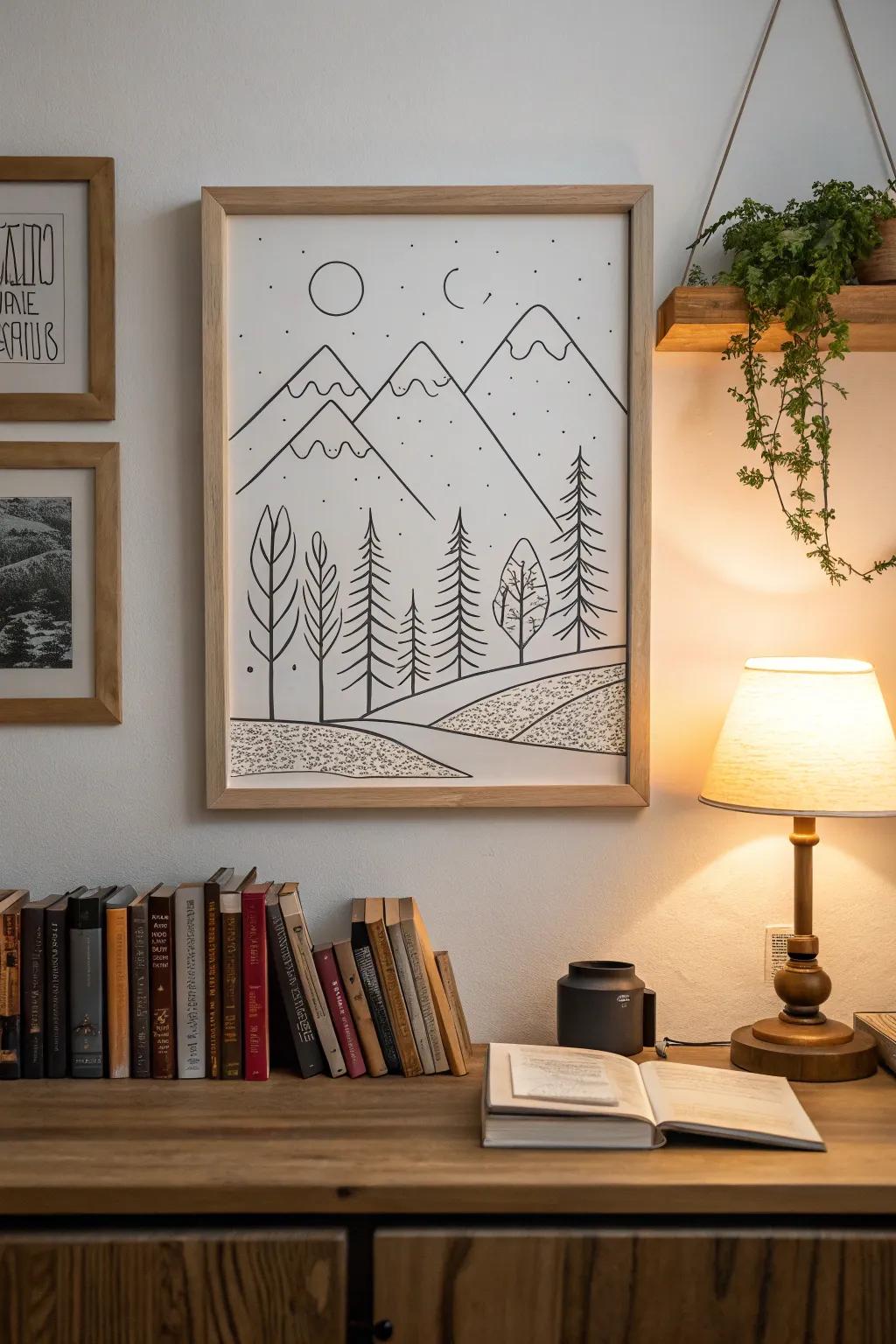 Welcome the outdoors in with minimalist line landscapes.