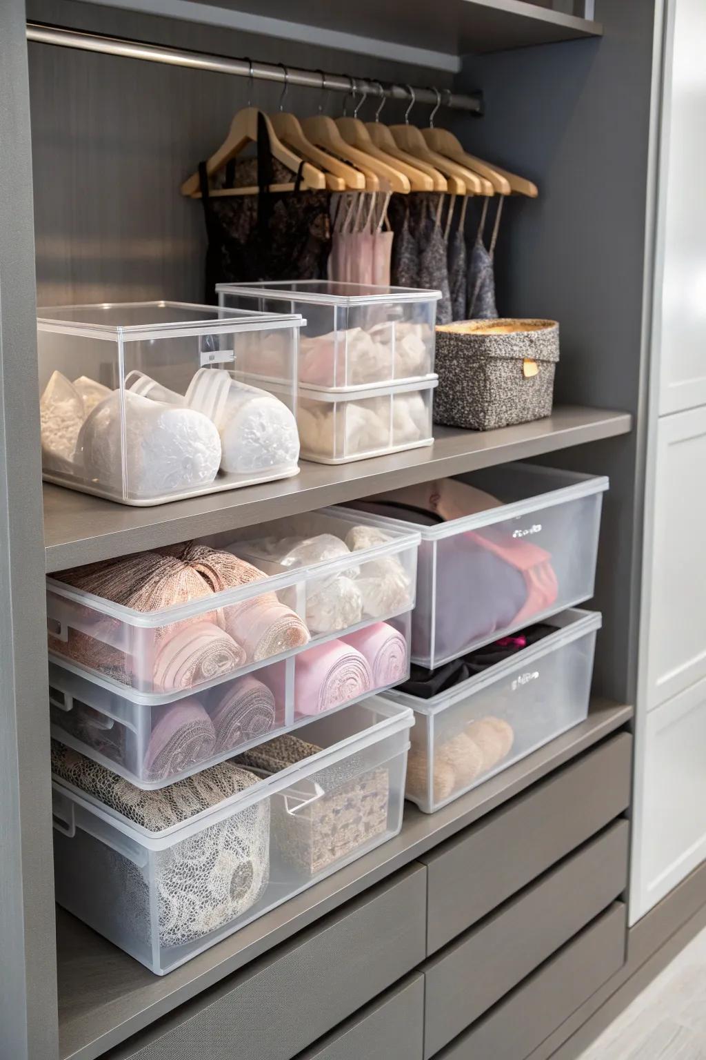 See-through containers simplify the process of spotting and selecting your lingerie.