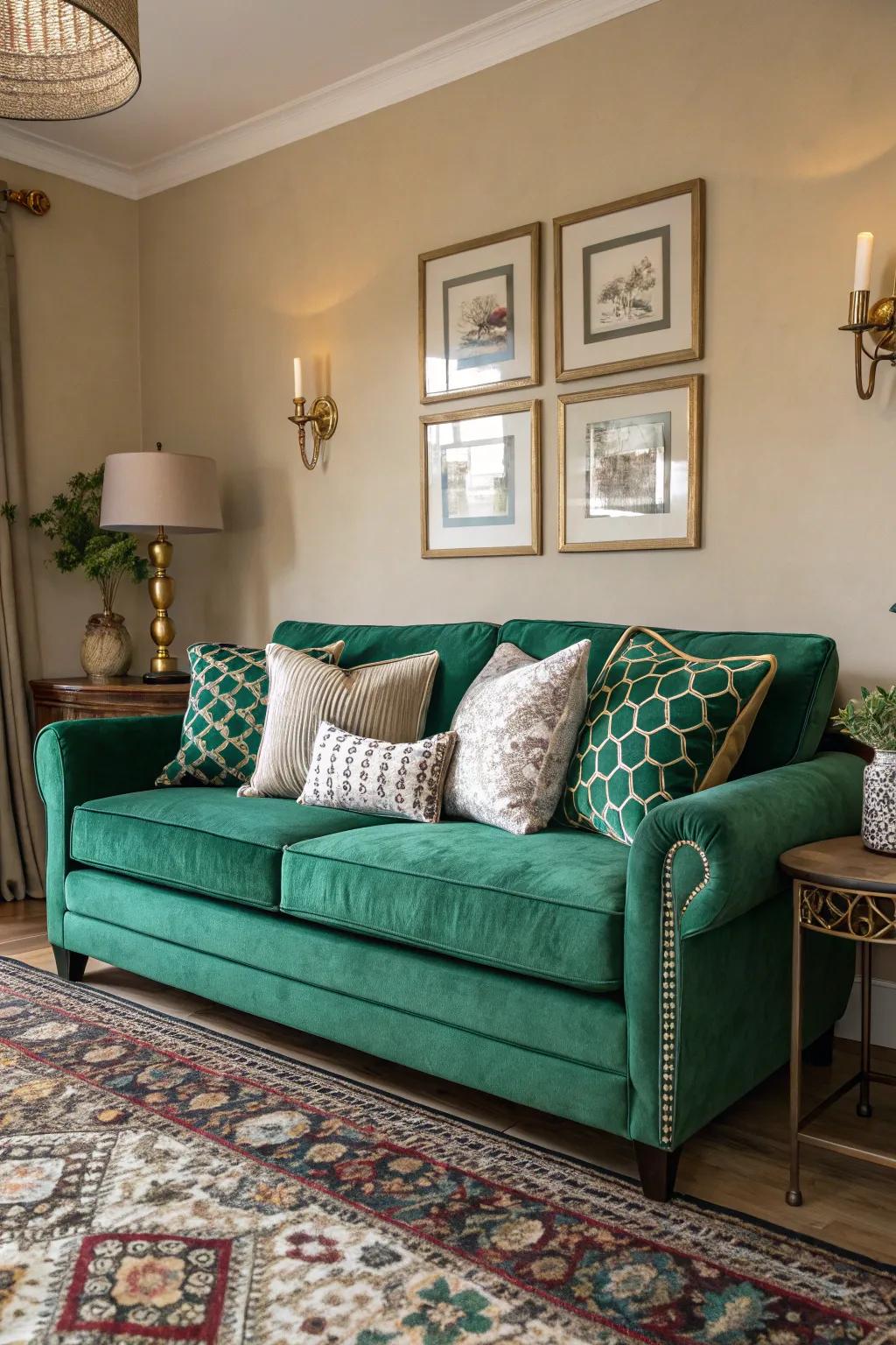 A vibrant couch that demands attention.