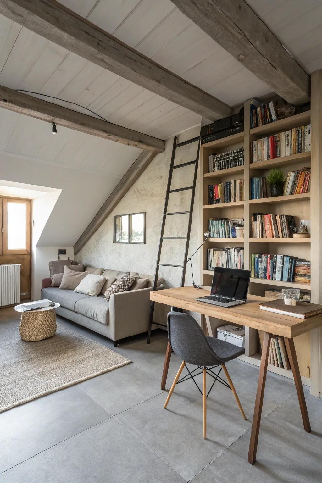 A cleverly planned loft that effortlessly juggles between work and leisure.