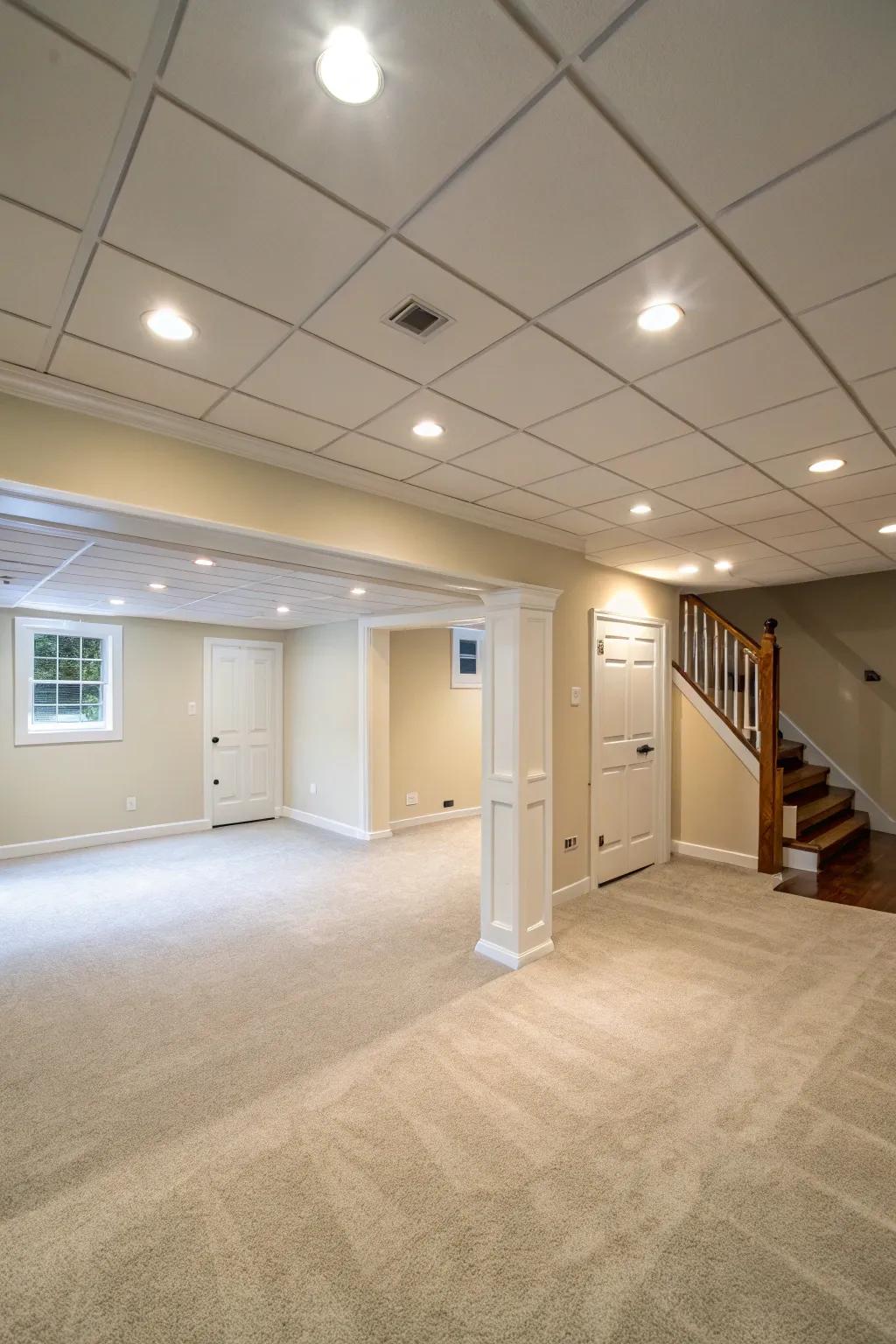 Inset lights are an elegant solution for providing light in your basement effectively.