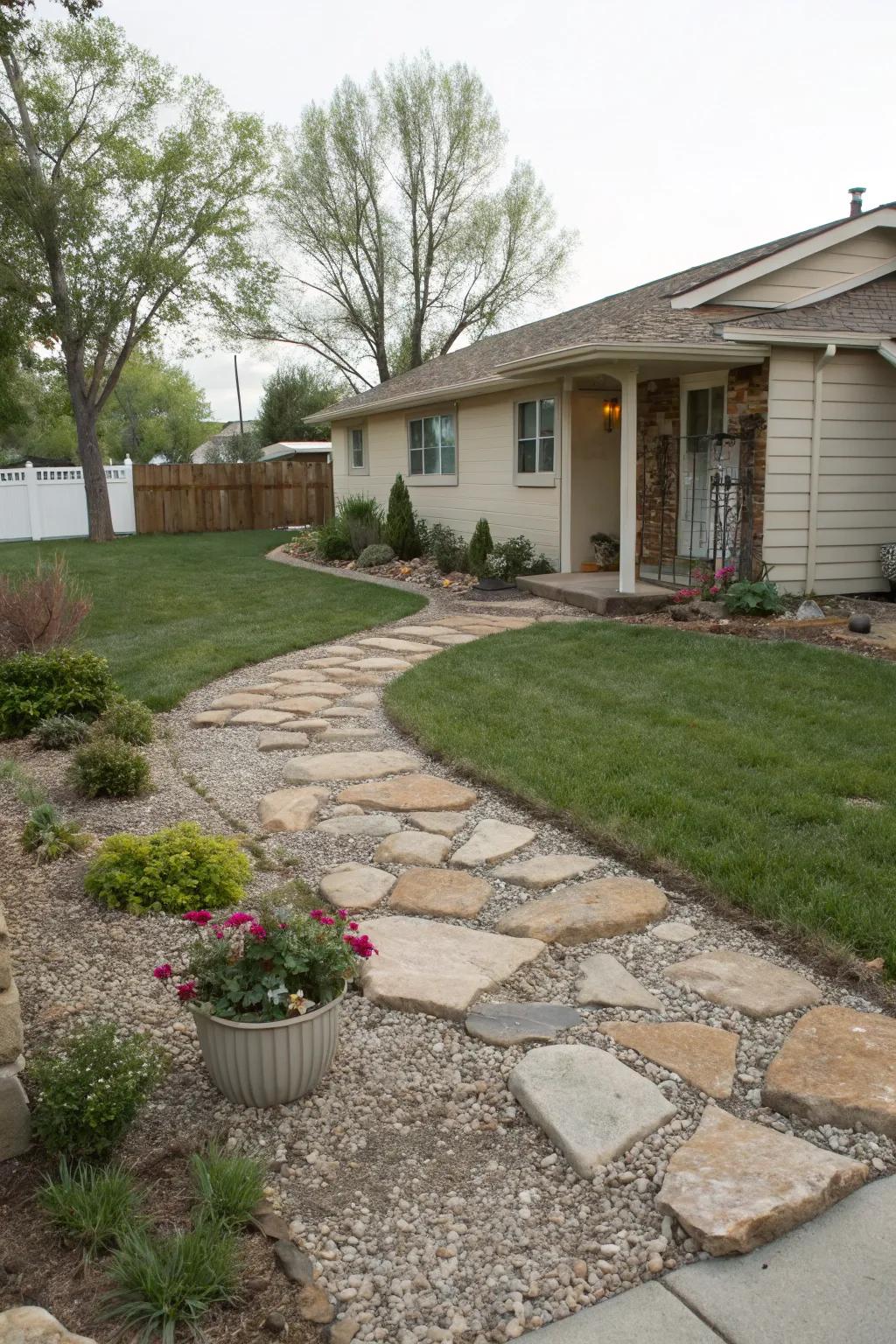 A stone landscape offering a chic and simple alternative to grass.