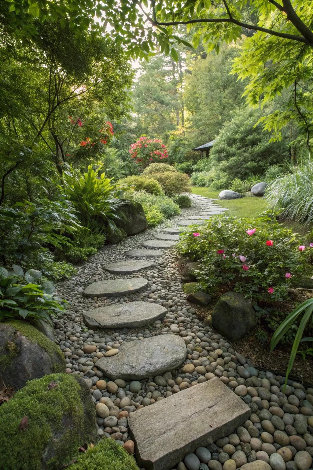 Welcome your guests with an inviting path made of river stones.