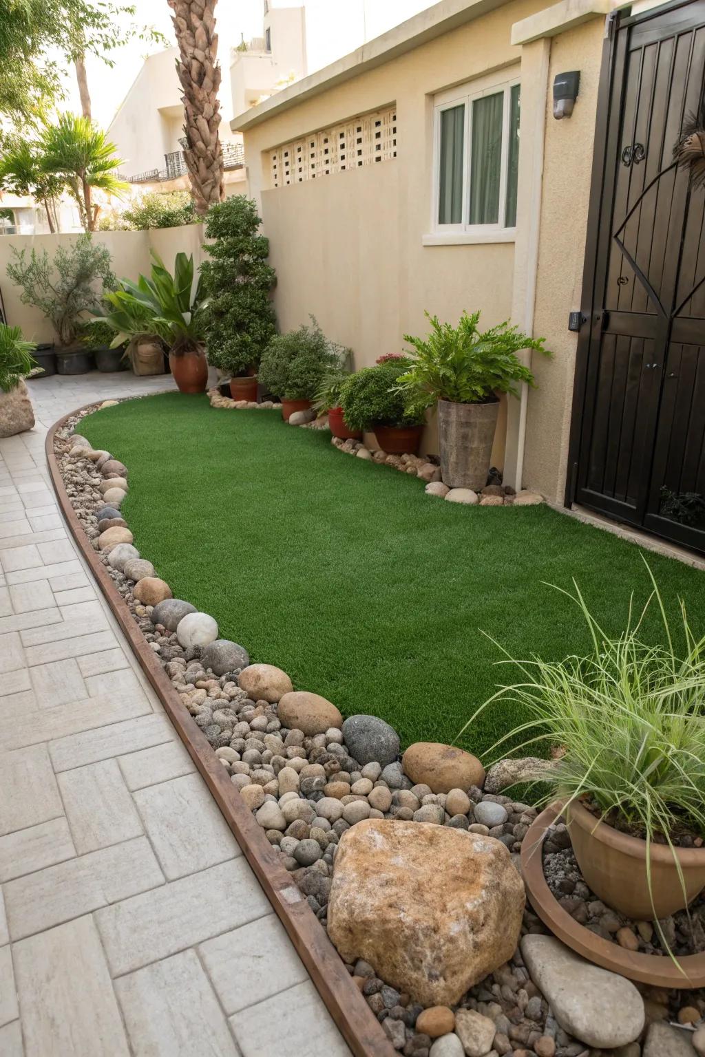 Artificial turf offers an abundant, low-work substitute for a lawn.