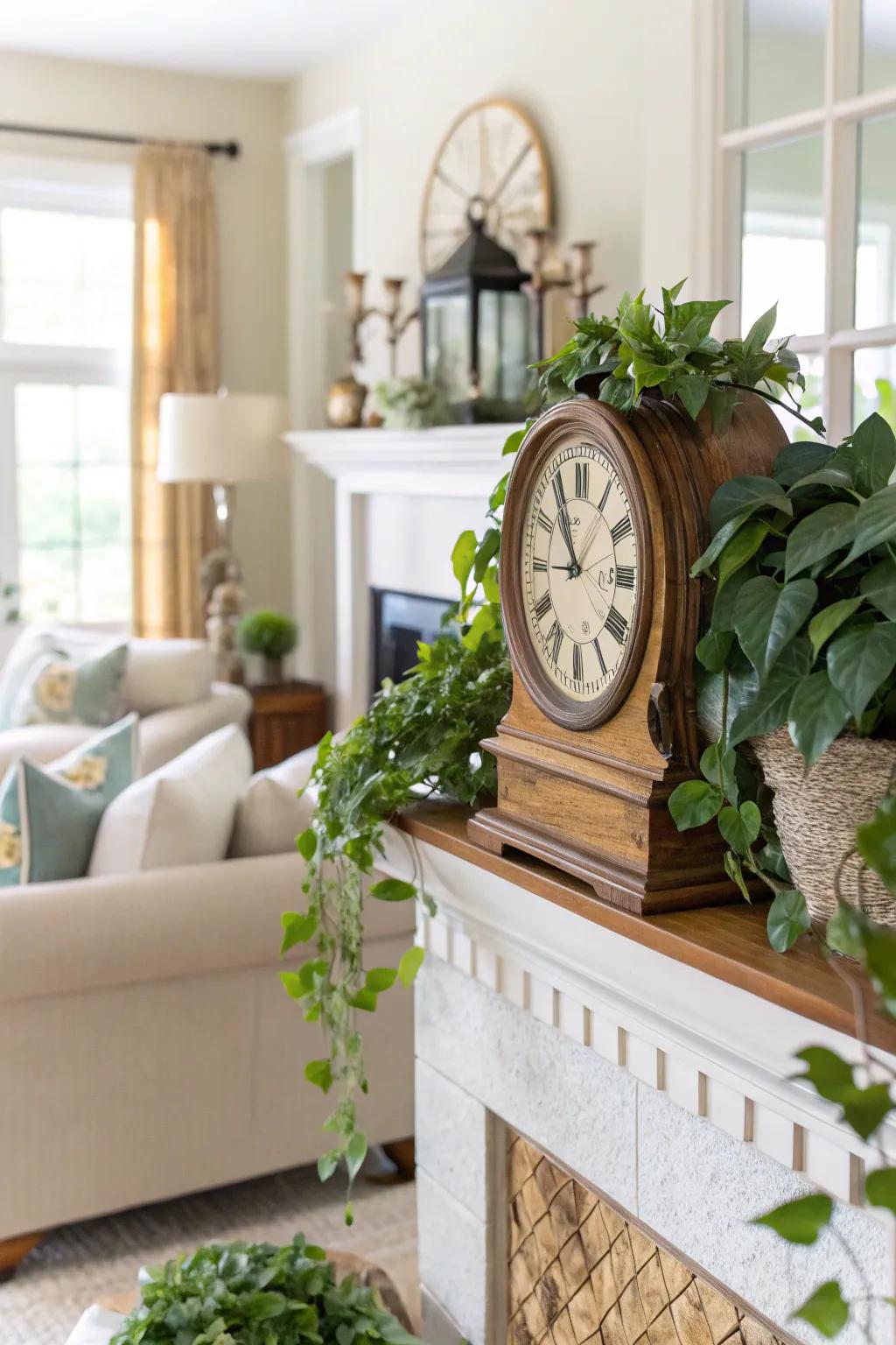 A chronometer enhanced by lush greenery.