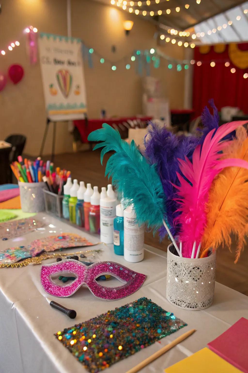 A DIY mask station sparks creativity and adds a personal touch to the celebration