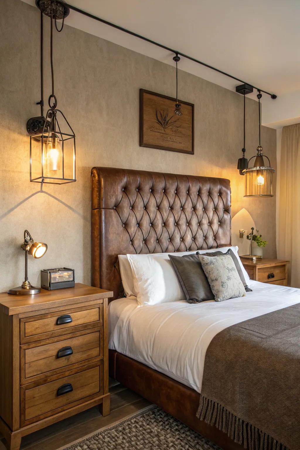 Abundant surfaces similar to cured hide and timbers infuse dimensionality and sophistication.