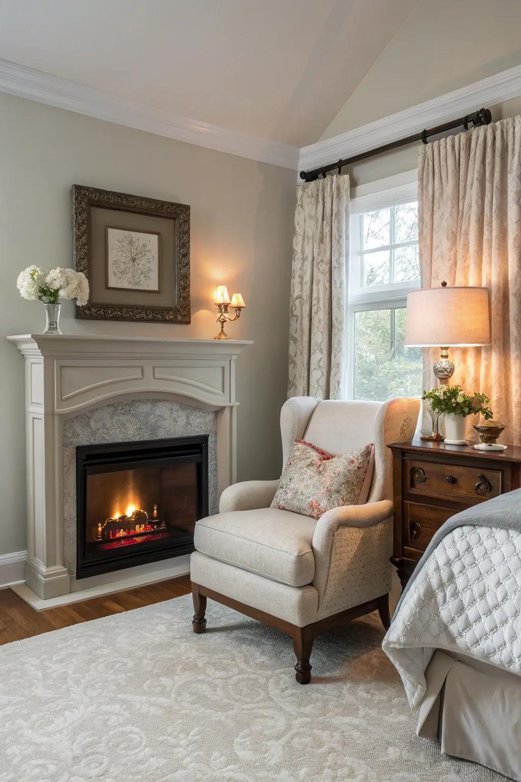 A snug reading area by the fireplace turns any part of the room into a spot to unwind.