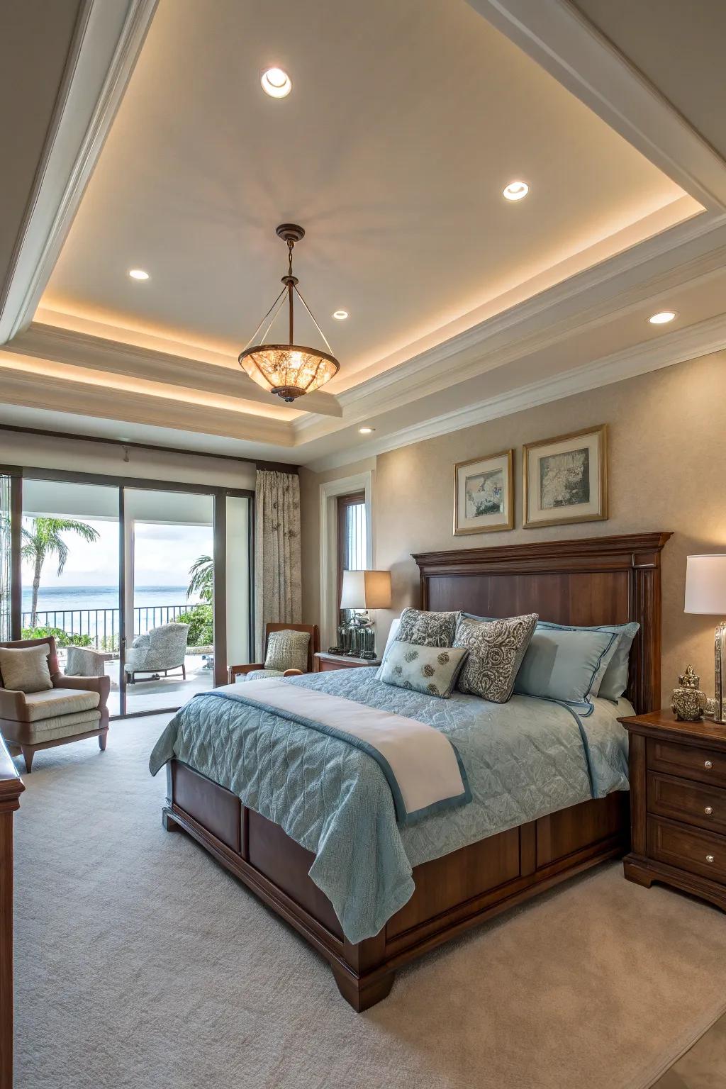 Use built-in lights to light up your tray ceiling for a warm and welcoming feel.