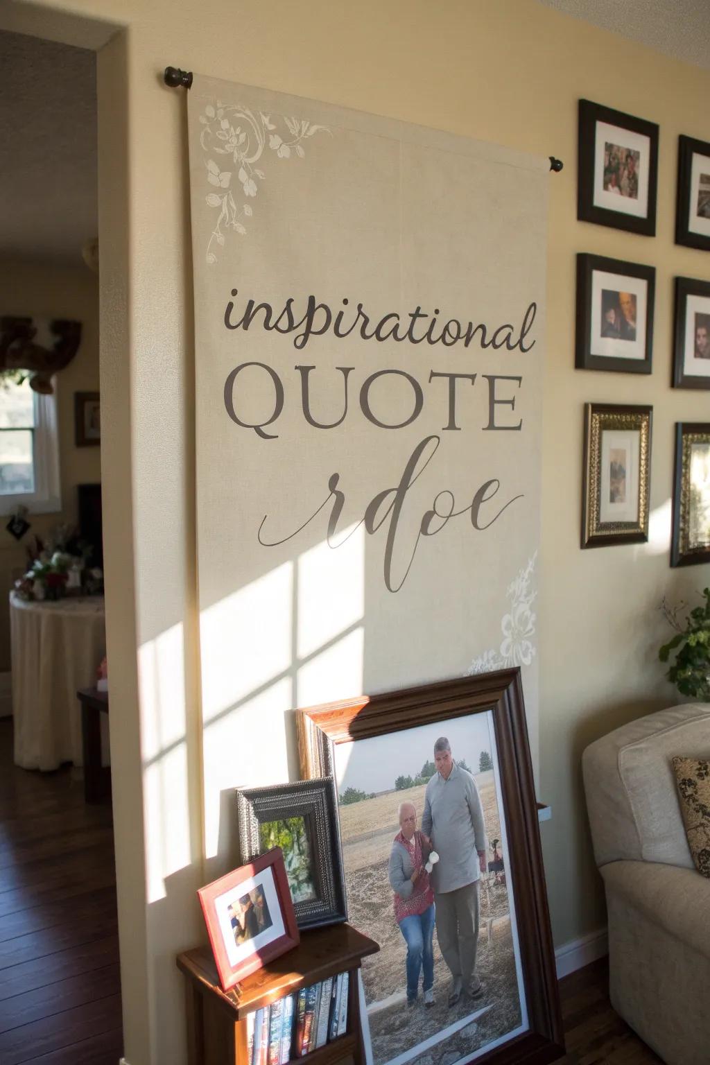 An uplifting saying artwork adding depth to a remembrance display.