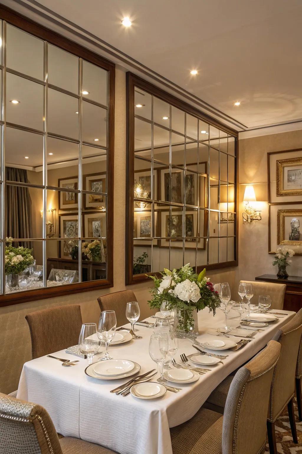 Reflective panels introduce style and noticeable space to dining zones.