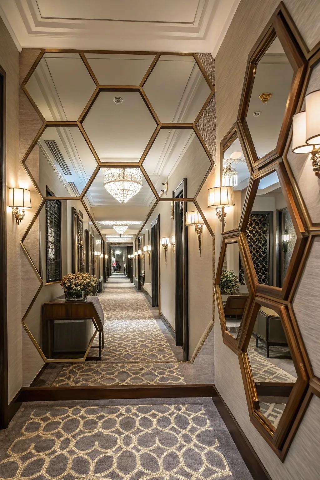 Symmetrical reflector displays inject a modern sophistication.