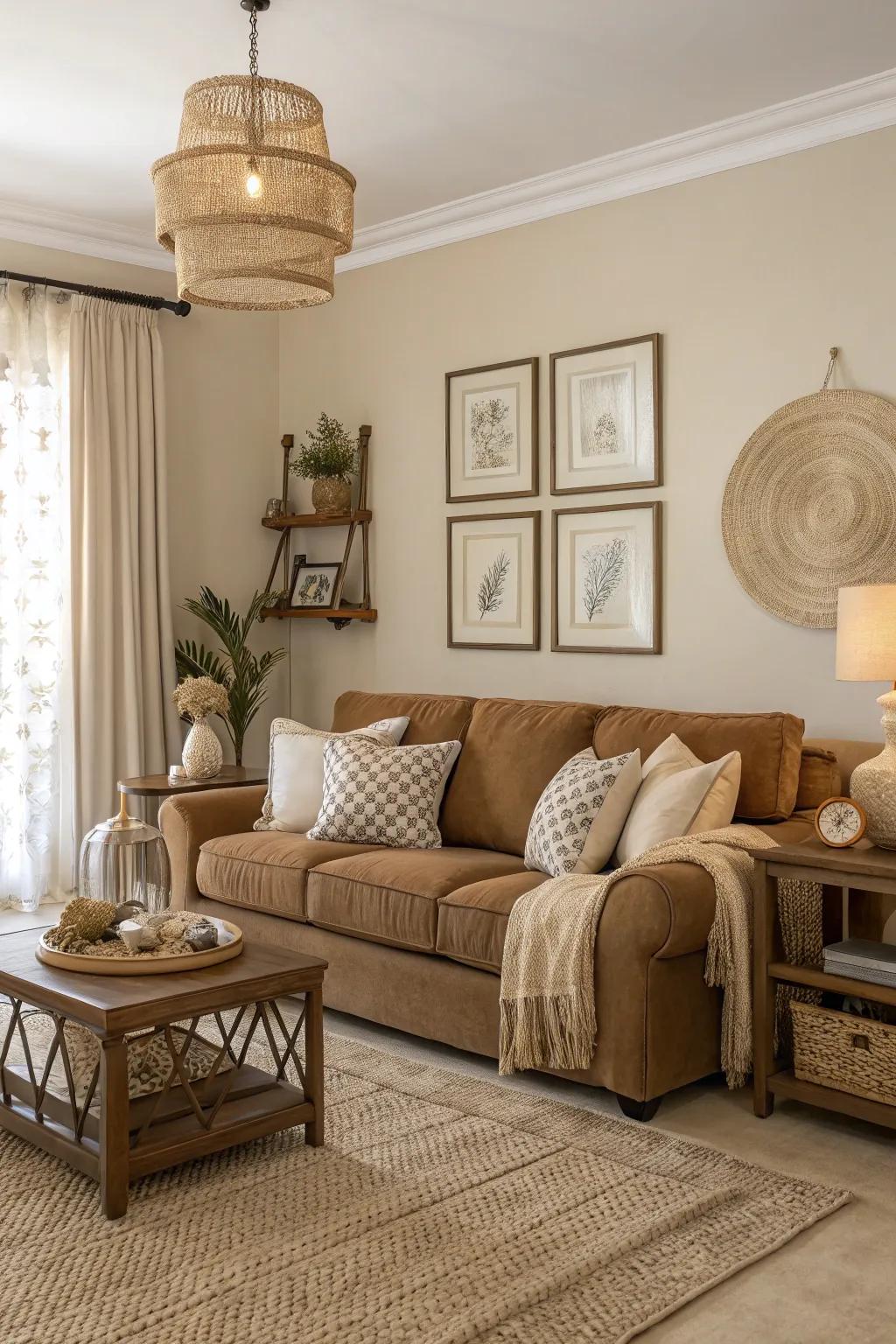 Understated shades enhance the luxurious chocolate hue, fostering a serene environment.